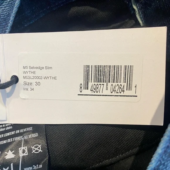 3x1 Mens M5 Slim Selvedge Jean Wythe NWT - Picture 7 of 7